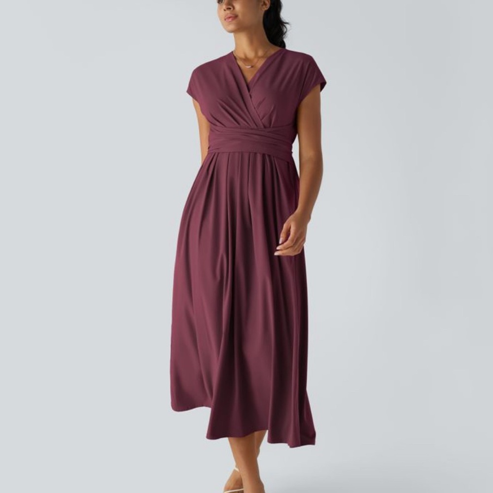 HALARA Mauve Wrap-Style Midi Dress